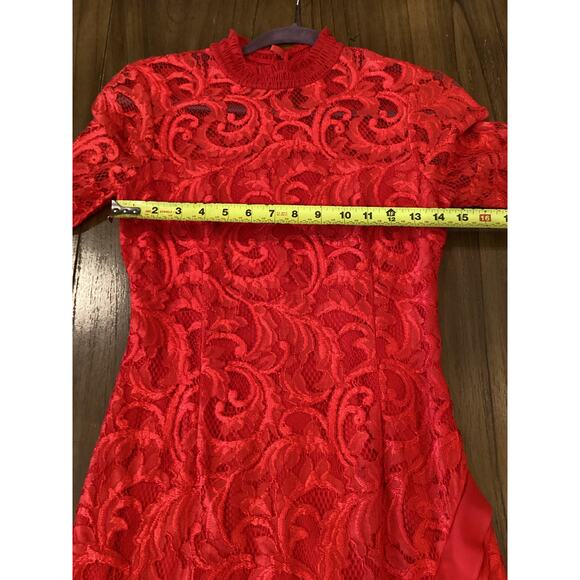 Alexis Red Fala Lace Sheath long sleeve cocktail formal Midi dress S - Picture 7 of 9